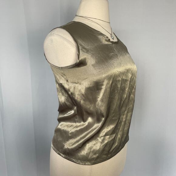 Vintage Tank Top Size Large Gold Brown Slinky Satin Minimal Basic Sleeveless 90s - Picture 4 of 10